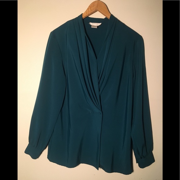 Vintage Teal Green Sassoon Pleated Blouse size 6 - Picture 1 of 3